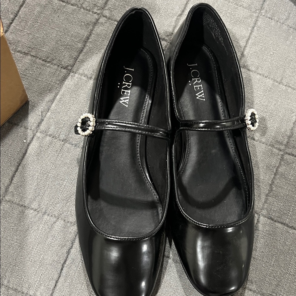 J. Crew Black Mary Jane Flats with Embellished Strap